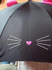 NEW Capelli New York Kids Umbrella Black Cat Pink Heart Nose, Whiskers Pink Ears