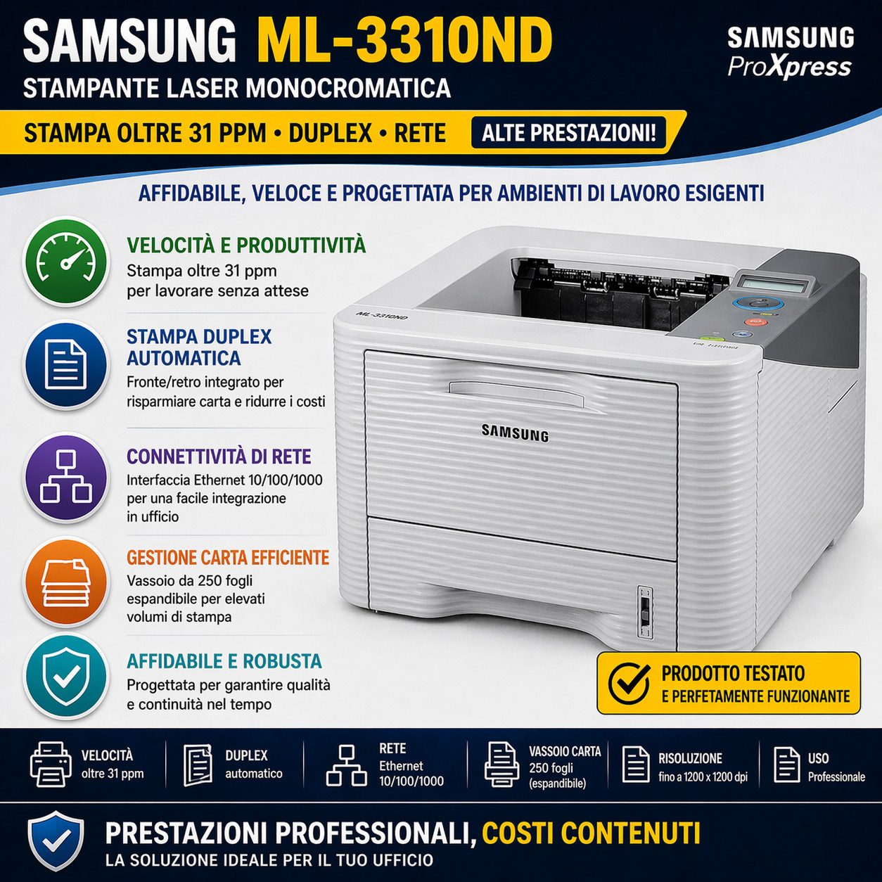 Stampante Samsung ML-3310ND laser con duplex e rete