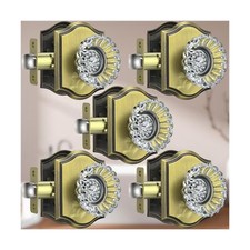 5 Pack Glass Door Knobs with Lock, Antique Brass Crystal Door Knobs Interior ...