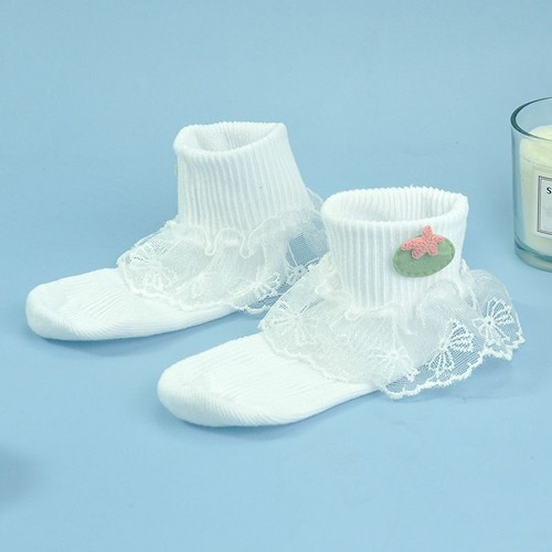 2 Pairs Baby Girls Kids Toddler Cotton Cozy Ruffle Lace Frilly Ankle Socks Party - Picture 7 of 17