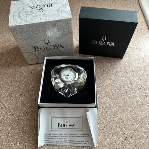 🔥 Bulova fasetowany kryształ w kształcie serca. Zegar biurkowy Timepiece Przycisk do papieru. W pudełku - Zdjęcie 1 z 6