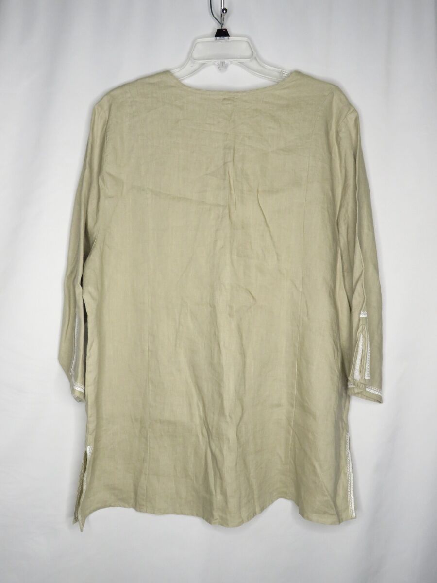 SYMPLE NYC BROWN LINEN EBROIDERED V-NECK 3/4 SLEEVE BLOUSE SYMPLE NYC BROWN LINEN EBROIDERED V-NECK 3/4 SLEEVE BLOUSE