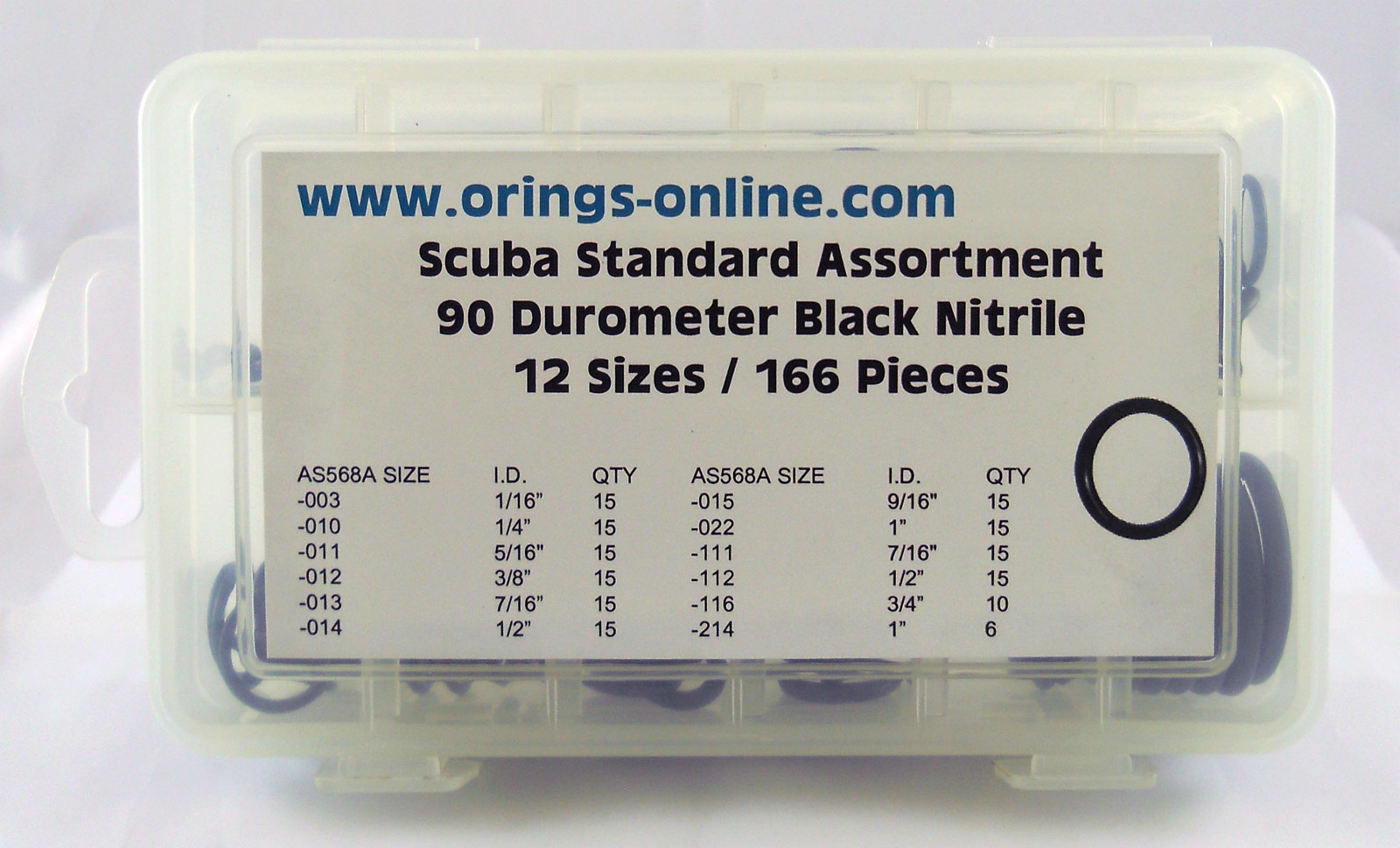 SCUBA/DIVERS O-RING KIT BUNA 12 SIZES 166 PC 90 DURO - Picture 2 of 2