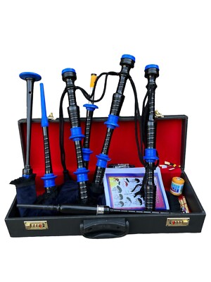 GNG Schottischer Dudelsack Komplettset Blau Mit Blue Mounts Große Rosewood