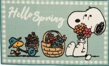 Kitchen Accent Doormat, SNOPPY DOG WITH FLOWERS, HELLO SPRING