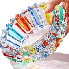 Colorful Vintage Cigar Ashtray Cut Crystal Glass Tobacciana Heavy Cut Art Round