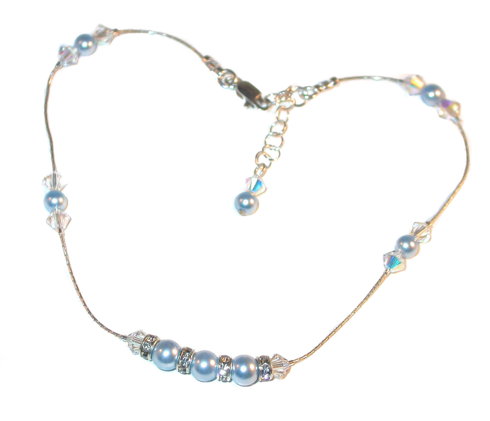 CLEAR AB Crystal & BLUE Pearl Anklet Sterling Silver Bridal Swarovski Elements