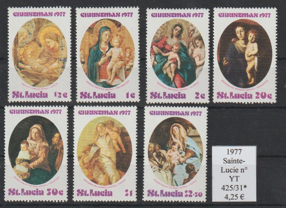 série 7 timbres SAINTE-LUCIE 1977, n° YT 425/31* Noël - Photo 1/1