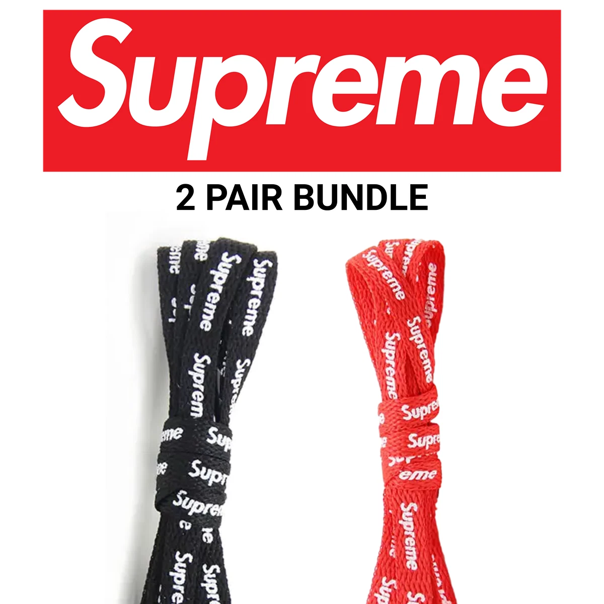 Lot de dentelle pour chaussures Supreme noir et rouge   AF1   Dunks   Jordans   120 cm