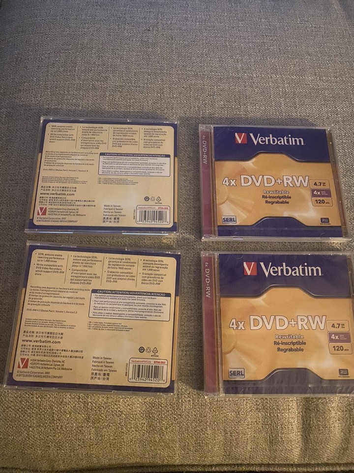 Verbatim Blank DVD+RW 4x Logo Branded 4.7GB Rewritable DVD Disc Lot of