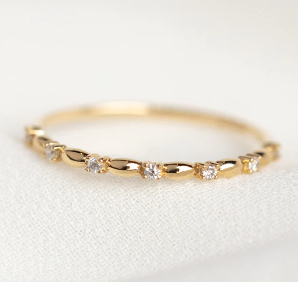 Solid 10K Yellow Gold With Bright White Round Moissanite Simple Anniversary Band