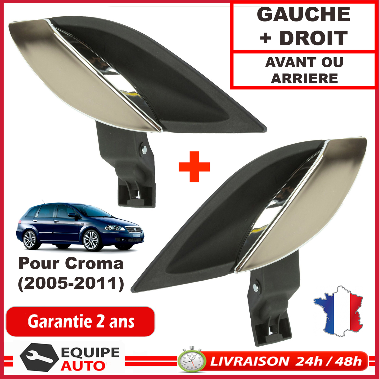 Poignée de porte arrière Fiat Croma chromée gauche ou droite pour habitacle berline
