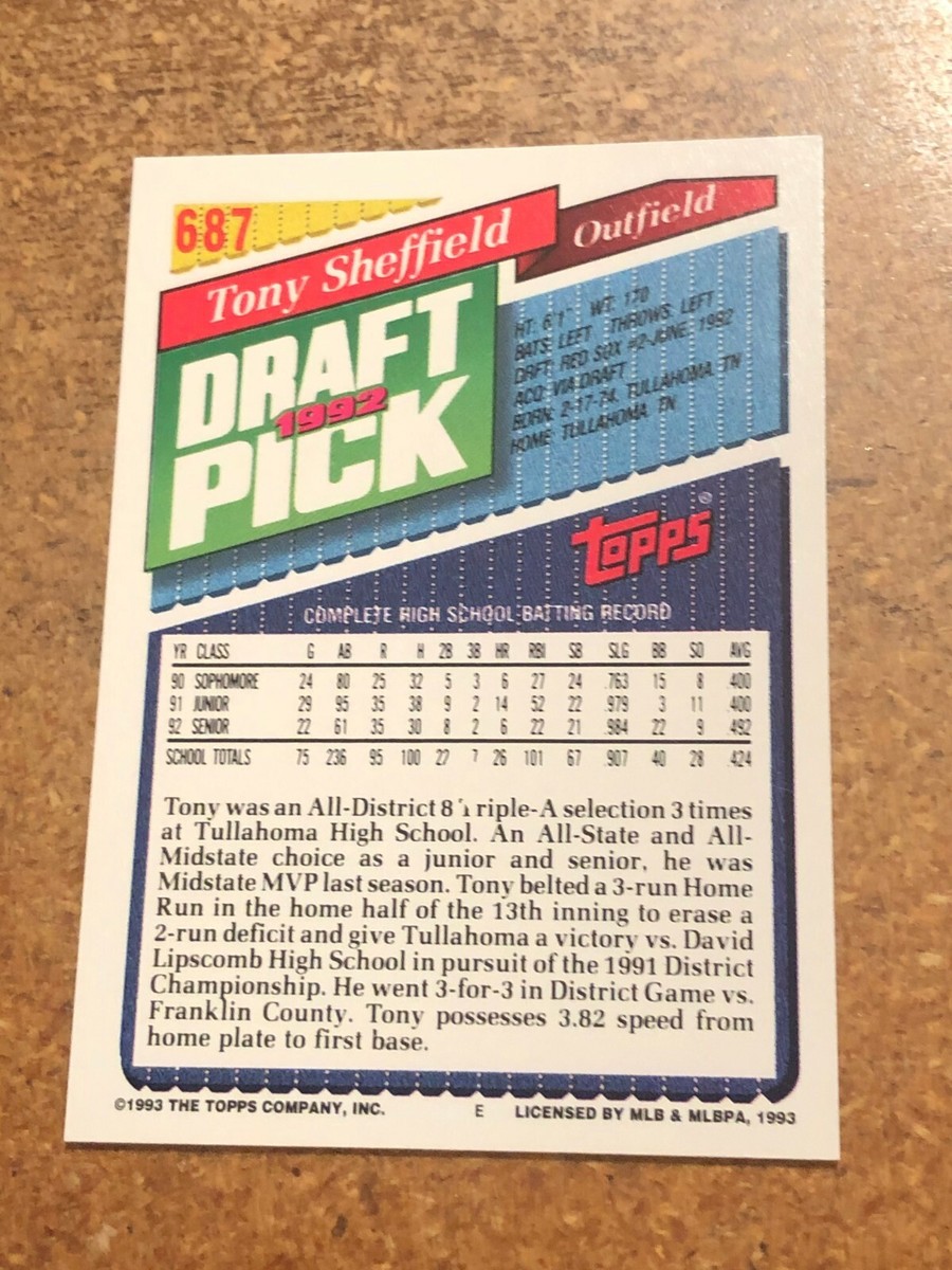 1993 Topps Gold Baseball # 687 1992 Draft Pick Tony Sheffield RC