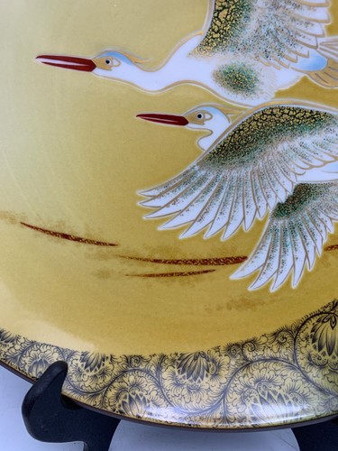 Stunning Heavy Large Japanese Plate Charger Kutani Cranes - Picture 6 of 16