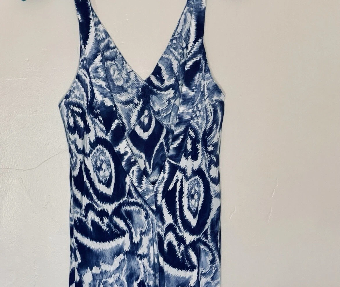 UNDERCOVER Abito slip lungo Victoria's Secret M misto cotone seta blu bianco lowback vintage