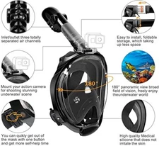 180° Full Face Snorkel Mask with Panoramic View Anti-Fog, Anti-Leak L/XL 