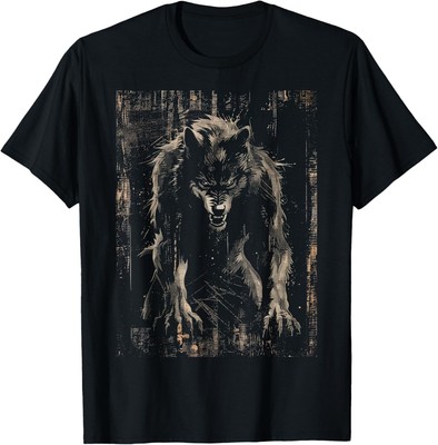 Werewolf Wolf Howling at Full Moon Street Stye Men Boy T-Shirt