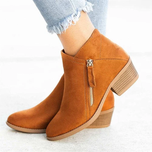Damen Knöchel Stiefel Schuhe Damen Faux Wildleder Casual Zip Bequeme Schuhe DE - Bild 5 von 27