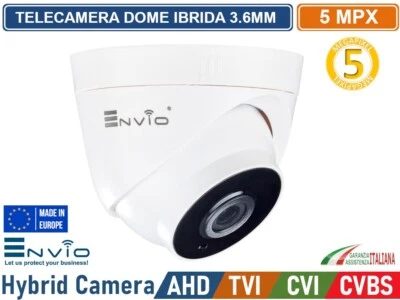 ENVIO TELECAMERA DOME IBRIDA 4in1 AHD TVI CVI CVBS 5 MP 2592x1944 3.6MM 3 IR LED ARRAY