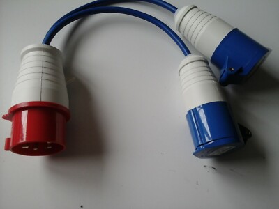 16amps 3p N E 5 Pin 3 Phase Plug To 2 X 240v Single P N E 3 Pin Socket Ebay