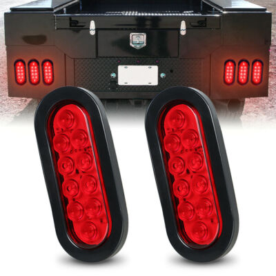 2Pcs 10 LED Trailer Truck Stop/Turn/Tail Brake Lights 6'' Oval Sealed Mount Red