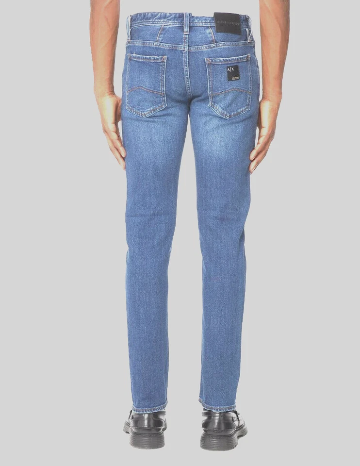 Pantalones de mezclilla Armani Exchange A|X J14 33R ajustados elásticos suaves de algodón azul para hombre Foto 3 de 3