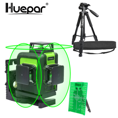 Huepar 12 Linien-selbstnivellierendes Grüner Kreuzlinienlaser + 143 cm Stativ