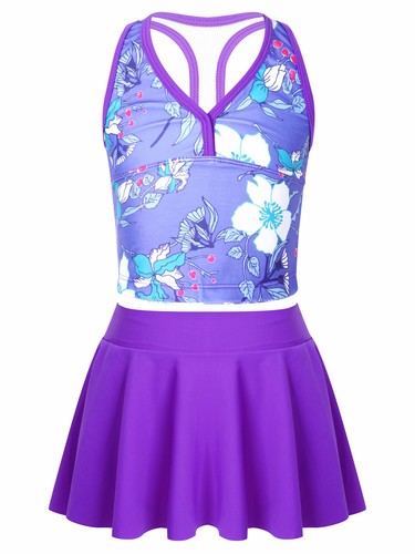 Girls 3Pcs Tankini Athletic Swimsuit Sports Tank Top with Swim Briefs Skirt Set - Picture 83 of 119