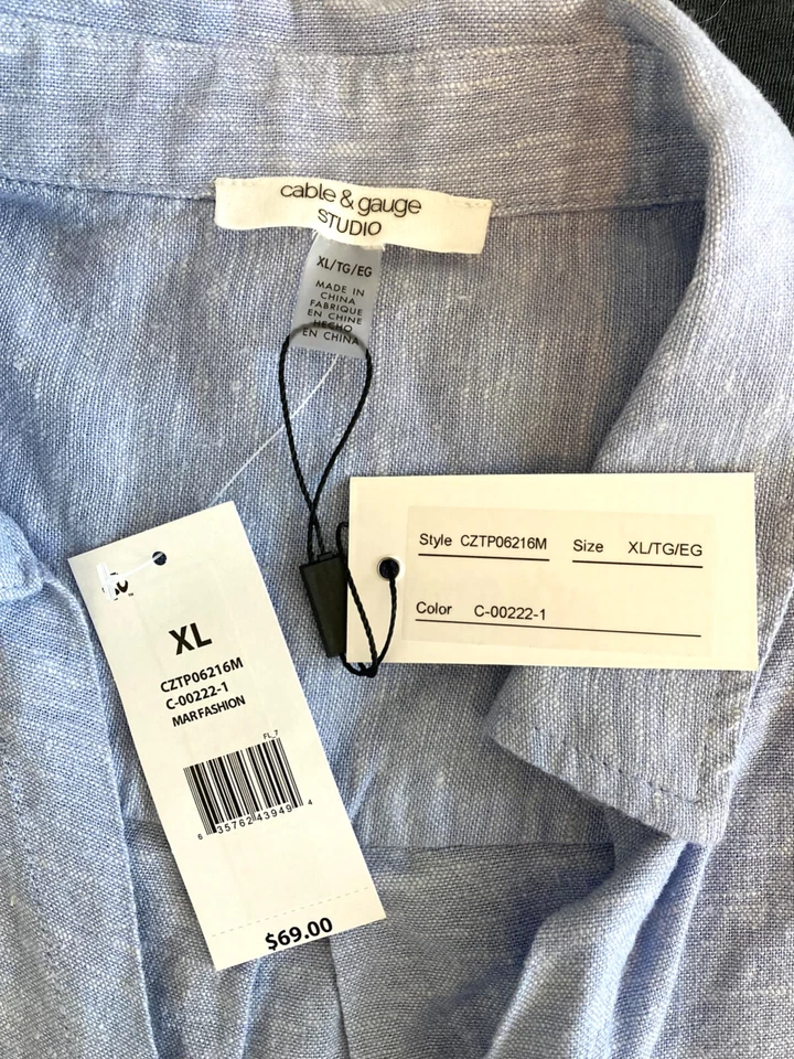Blusa de estudio Cable & Gauge para mujer XL PRECIO DE VENTA SUGERIDO POR EL FABRICANTE $69 mezcla de lino azul blanco nueva con etiquetas Foto 4 de 4