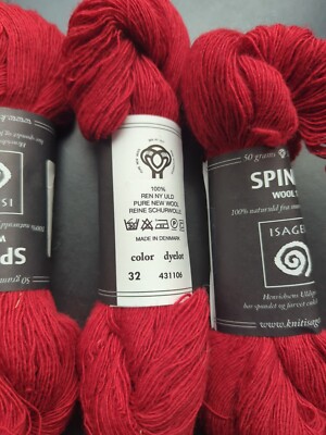 Set Of 3 Isager Spinni Wool 1   Wool 50g 330 Yds Each Lace Color 32 Red 