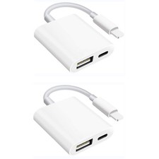 2PACK USB Camera Adapter with Charging Port USB OTG Adapter for iPhone iPad