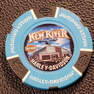NEW RIVER HD ~ NORTH CAROLINA (Biker Blue/Black Full Color) Harley Poker Chip