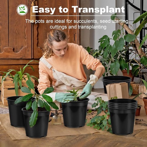 10 Pack of 1 Gallon Plastic Nursery Pot with Drainage Holes for Outdoor Garden - Picture 6 of 8