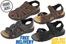 Mens Brown//Black PU Leather Adjustable Touch Fasten Comfort Summer Sandals Shoes Size 7-12