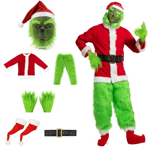 Adults The Grinch Costume Xmas Party Cosplay Christmas Santa Fancy Dress Outfits - Picture 19 of 20