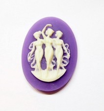 4 of 40x30mm White /Purple Victorian 3 Dancing Muses Graces Resin Cameo Cabochon