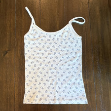 Brandy Melville Women's Cotton Knit Camisole White/Blue All-Over One Size