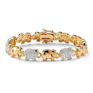 Authentic The Golden Pachyderm Path 1.32 Tcw Pave Cubic Zirconia Elephant Link Bracelet In 18K Gold Plated