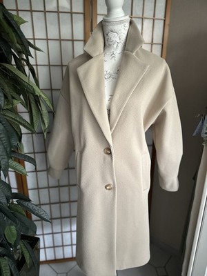 D.L.C Fashion Damen Mantel beige Langarm Knopf Taschen Twill