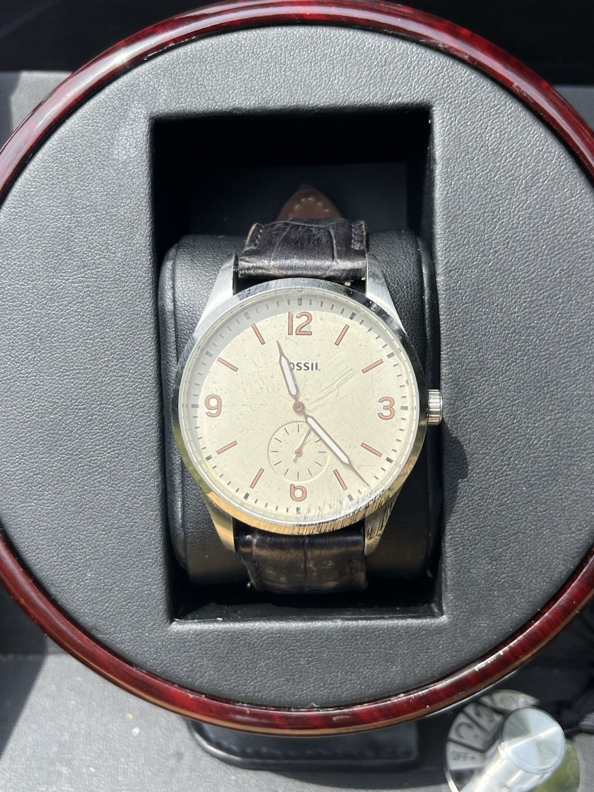 Vintage Fossil 54 FS5244 Men Wrist Watch Leather Band Analog Dial Quartz HME293
