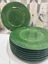 4 Vietri Italian Pottery 13" Chop Plate LServing Platter - Charger Green Swirled