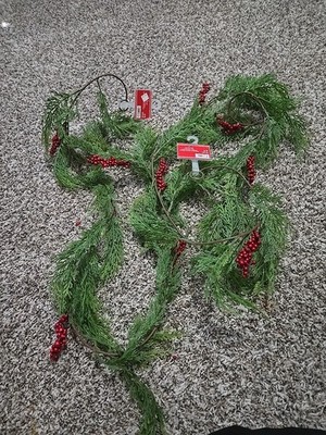 Ashland 6 Foot Cedar And Red Berry Garland Lot Of 2
