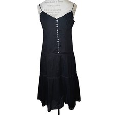 BCBG Maxazria Dress Medium Black Y2K Cotton Babydoll Tiered Smocked Whimsigoth