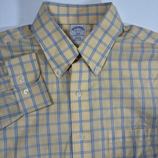 Brooks Brothers Shirt 16 6/7 Yellow Blue Plaid Oxford Button Down Non Iron