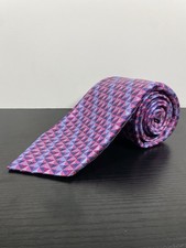 Paul Fredrick Handmade Pink Prurple Geometric Pattern Silk Business Formal Tie