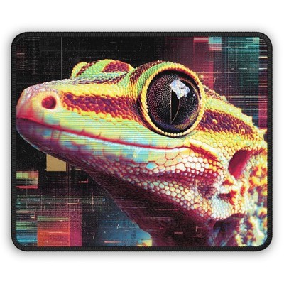 Neon Gecko Gaming Mouse Pad | Retro Cyberpunk Lizard Desk Mat