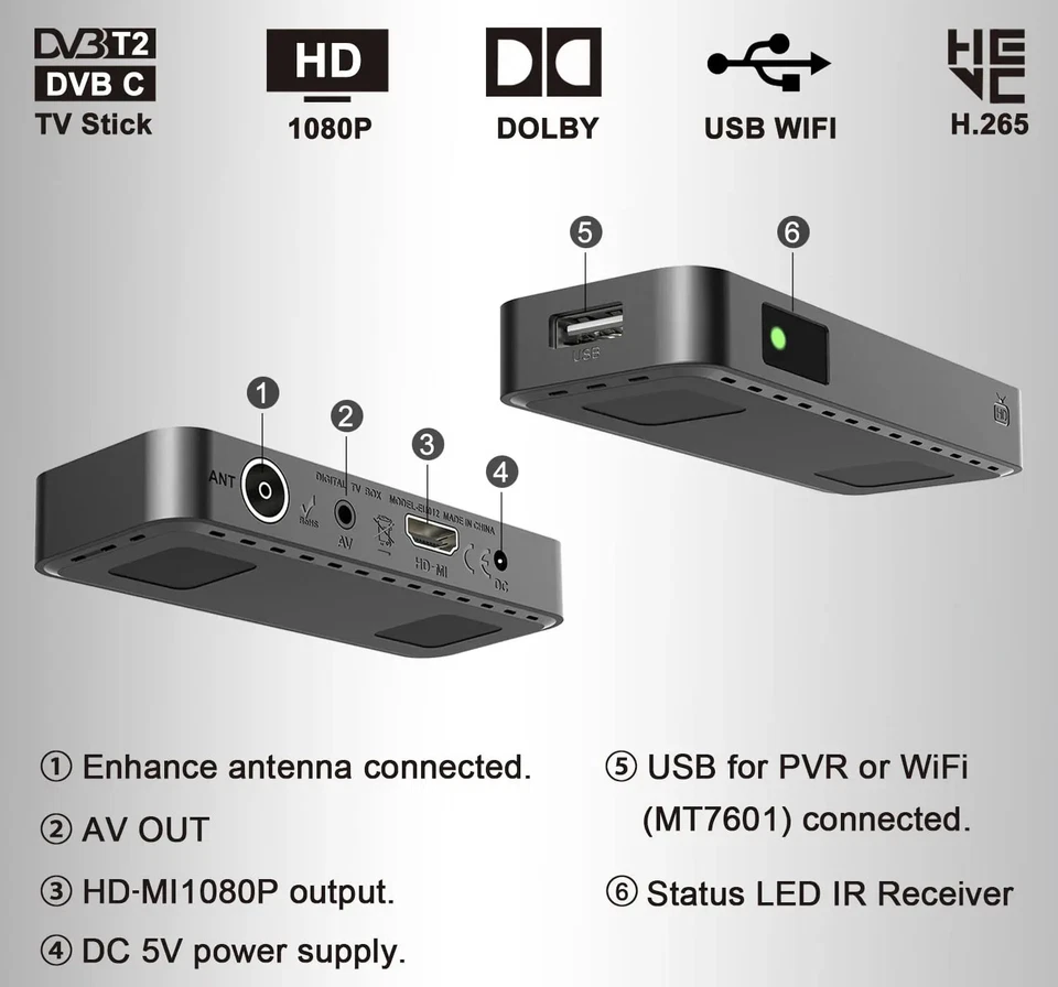 DVB T2 DVB C Digital Tuner H265 TDT HD FTA TV Recevier Multimedia Set Top Box EU - Image 3 of 4