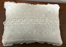 VINTAGE FILET LACE HAND STITCHED BOUDOIR PILLOW
