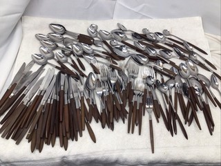 Huge Lot Of 140 Japanese Made Stainless/Wood Flatware From Pyramid/Ekco/EPIC