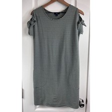 Gap Women's Short Tie Sleeve Dress Green White Stripe Pockets Size XS